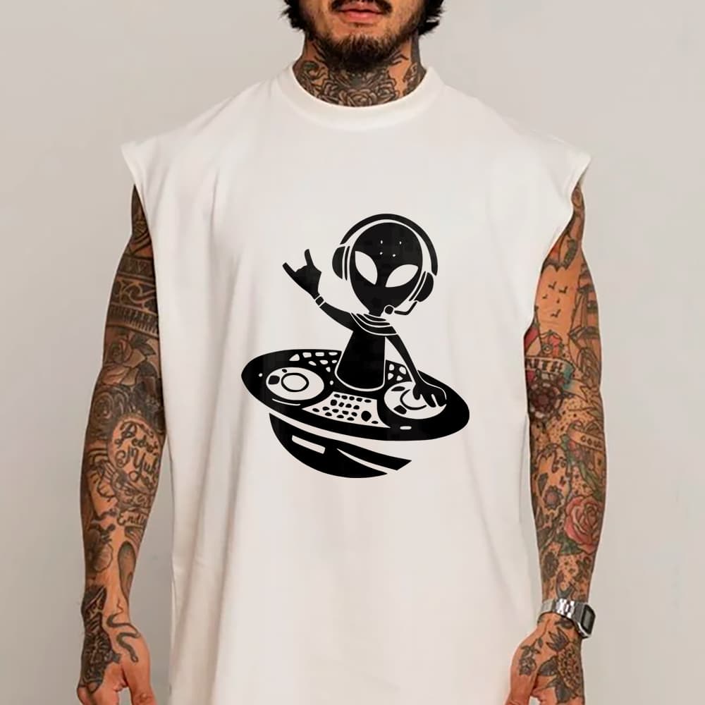 Camiseta Regata Machão Alien DJ Música Eletrônica Rave 100% Algodão