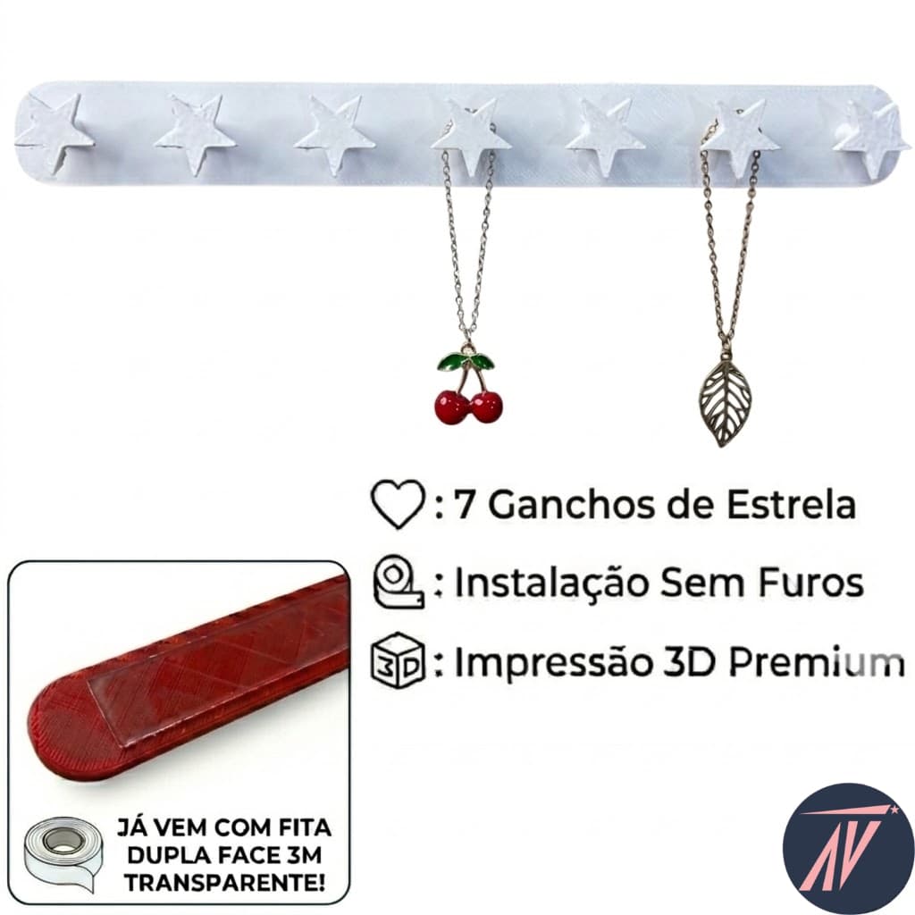 Suporte Porta Joias de Parede Formato Estrela com Fita Dupla Face