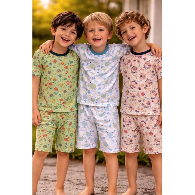 Kit com 3 Pijamas Infantil Manga Curta Menino Algodão Confortável Verão do 2 ao 12