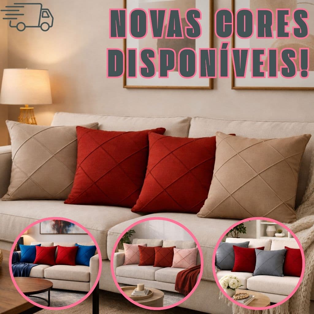 Kit 4 Capas de Almofada Suede Drapeada 45x45cm Decorativas