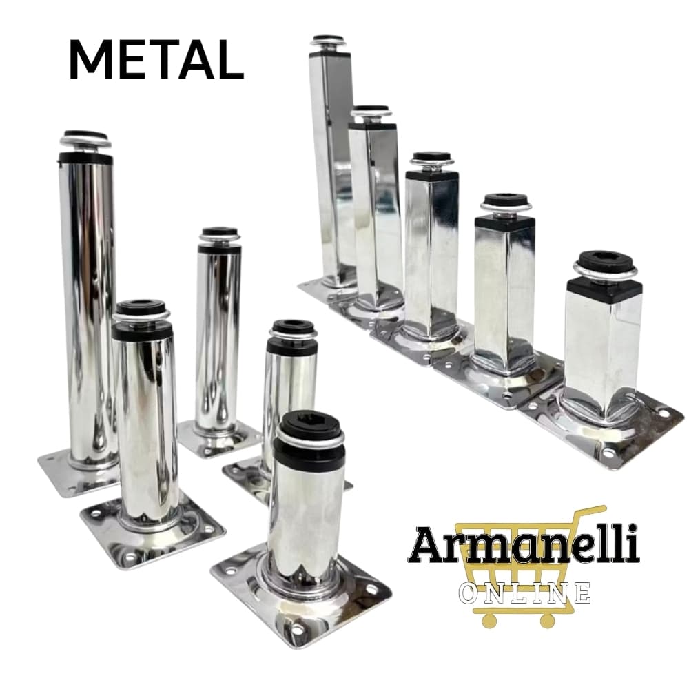 Kit Pés Para Móveis Aço Cromado 6cm / 8cm / 10cm / 12cm / 15cm / 20cm Redondo ou Quadrado para armários em geral