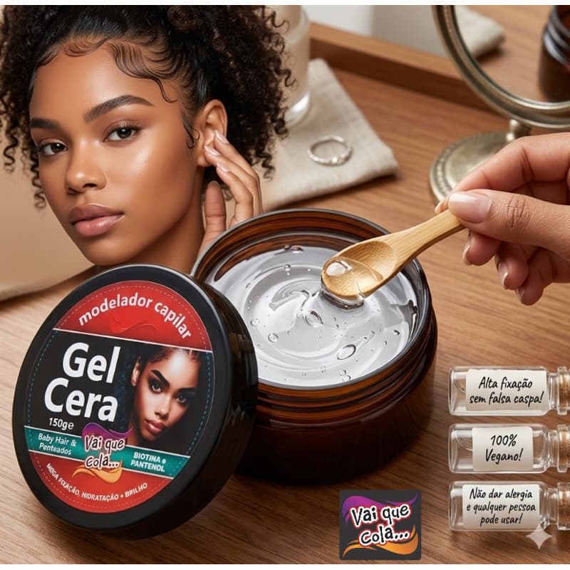 Gel Cera   Modelador Capilar Penteados e Baby Hair VAI QUE COLA- 150g