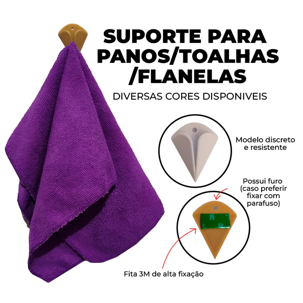 Kit suportes organizador para toalha flanela panos compacto resistente diversas cores com fita 3m