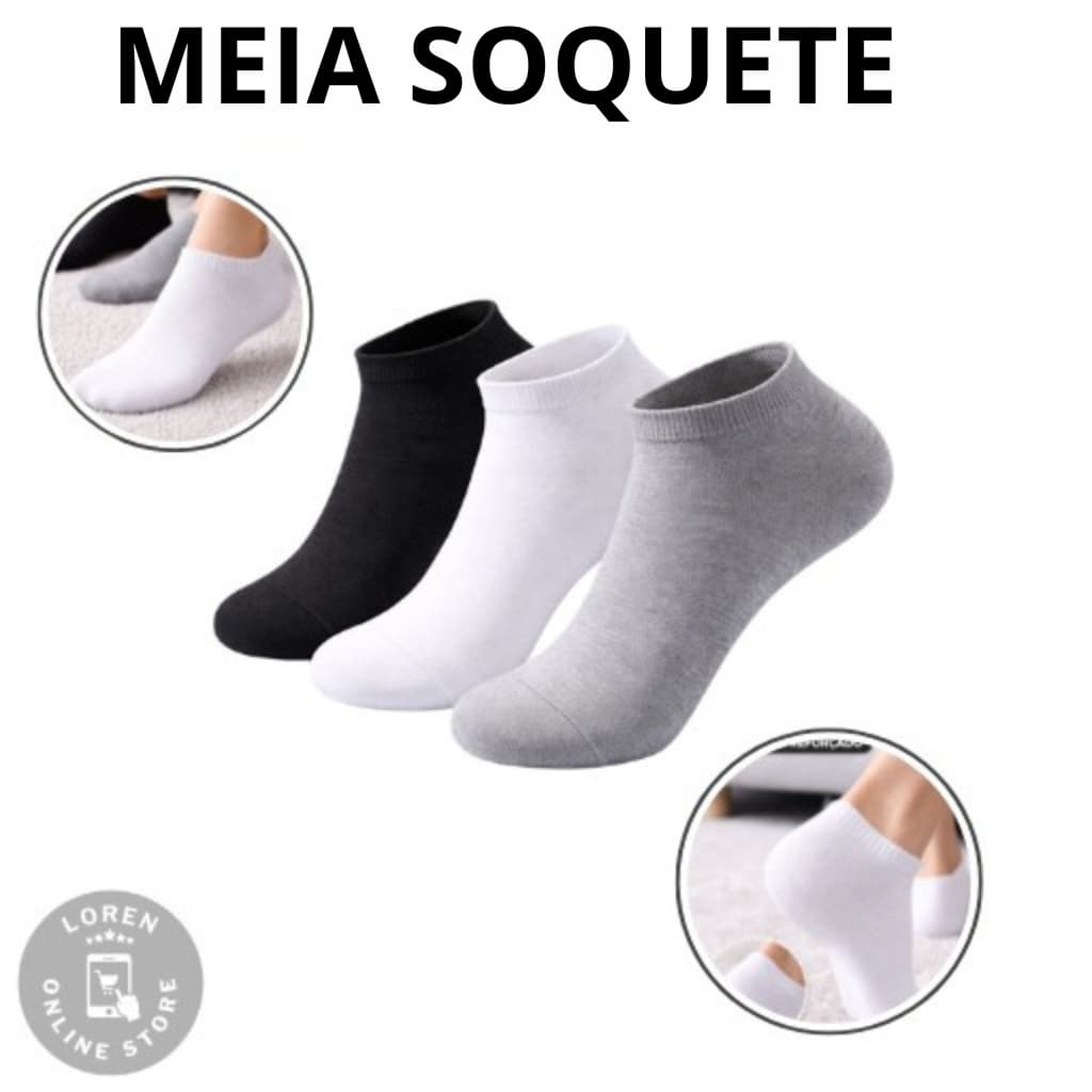 Kit Até 24 Pares de Meias Soquetes Para o Dia a Dia Feminina Masculino Unissex