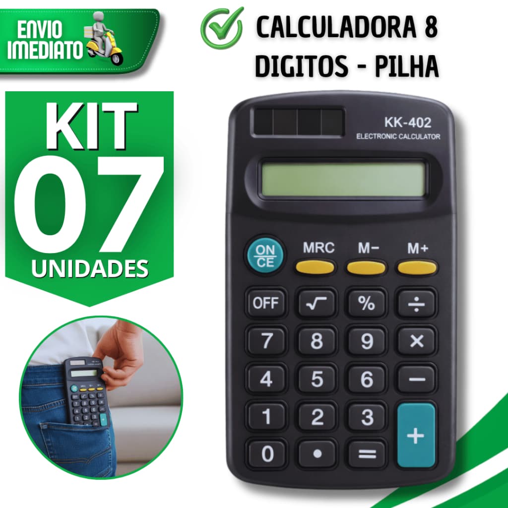 Conjunto Calculadora Eletrônica 8 Dígitos a Pilha Portátil Escritório Escola Comercio  Utilidades