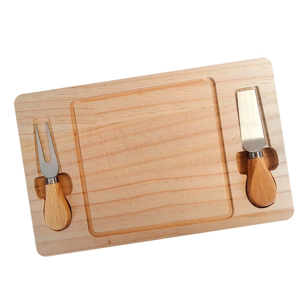 Kit Tábua para Queijos de Bambu com Garfo e Faca Tabua de Frios