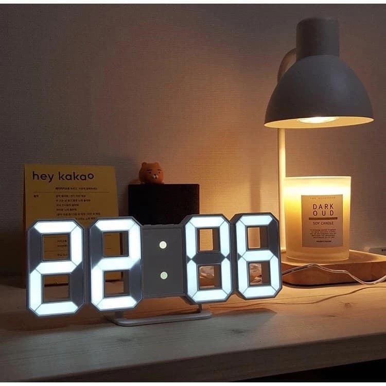 Relógio LED 3D Digital Grande Para Parede Mesa Com Dimmer e Alarme
