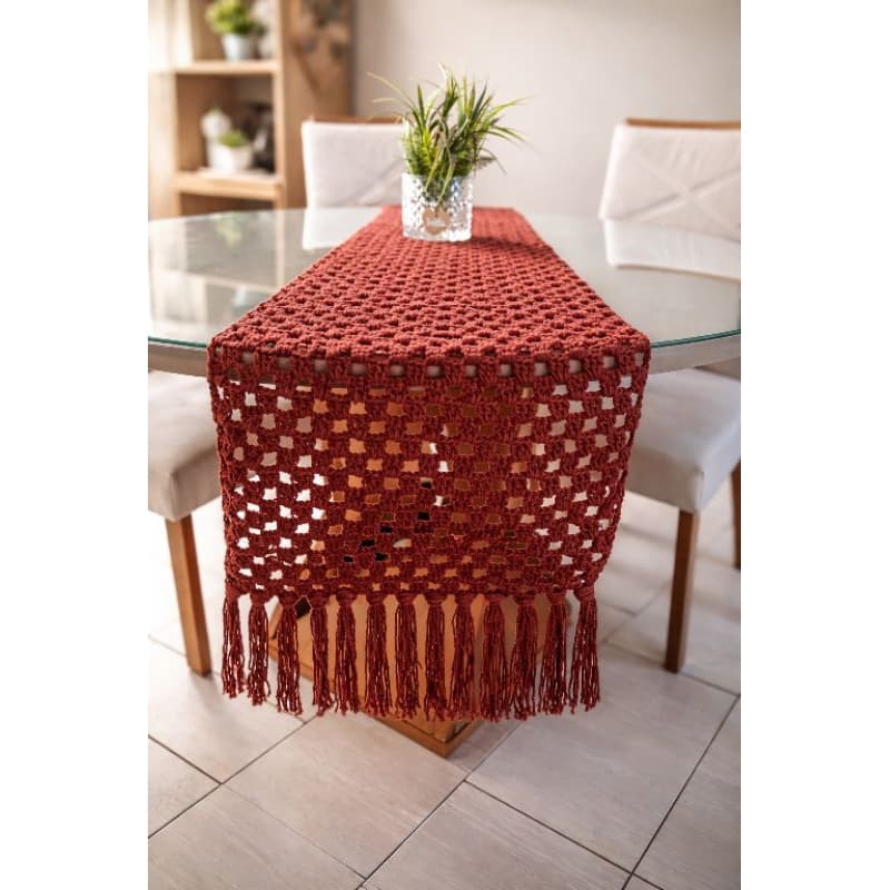 Trilho de Mesa Crochê Boho 1,50m com Franja