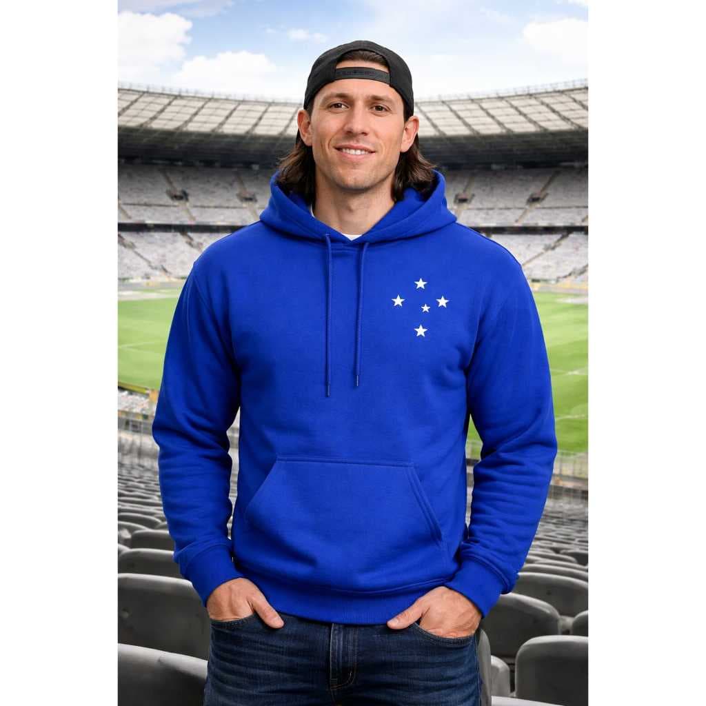 Blusa Casaco Moletom Canguru Cruzeiro ESTRELA Blusa de Frio Estrelas Time Futebol Cruzeiro