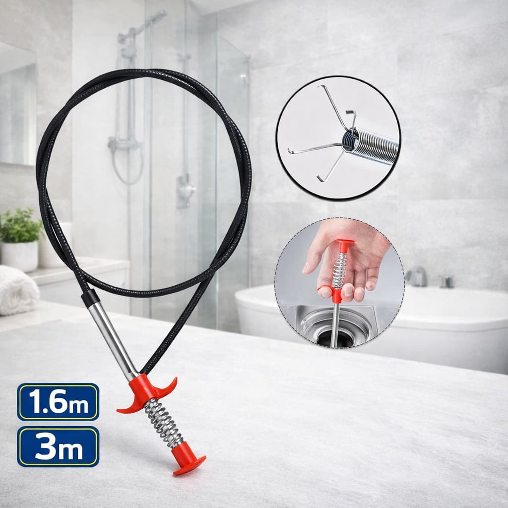 Desentupidor Flexível 1,6m e 3m Pega Cabelo para Ralo Pia Vaso Banheiro Cozinha Resistente.