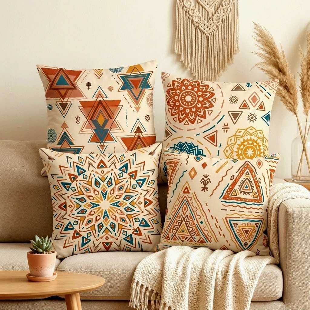 Jogo 4 Pçs CAPAS de Almofadas BOHO Decoração Microfibra Premiun LaváveL