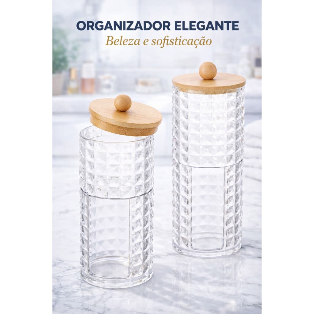 Organizador Acrilico Porta Algodão E Cotonete 2 em 1 Mutifuncional