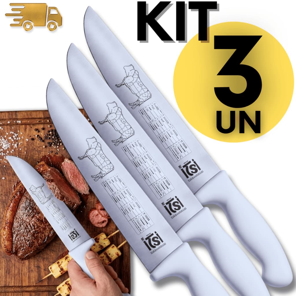 Faca 10"Profissional  Carne Chef Aço Cabo Branco Churrasco Entre as melhores facas Premium