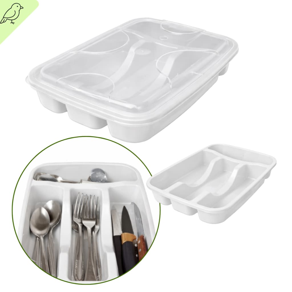 Porta Talheres Branco Com 4 Divisorias Organizador De Cozinha Utensilios Resistente Duravel Prático