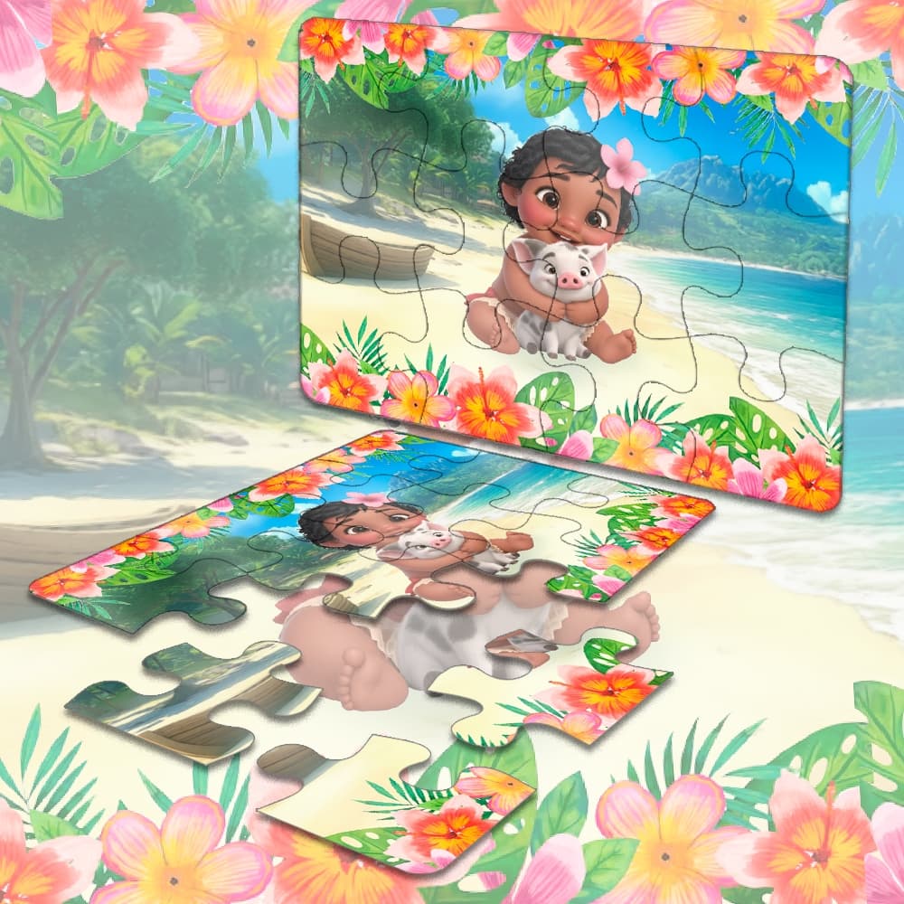 kit 15 Lembrancinha Escolar Educativa Quebra Cabeça Festa Infantil 12 Peças Tema Moana Baby
