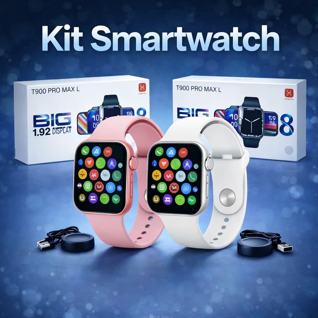 Kit Smartwatch T900 Pro Max Lançamento Bluetooth + Monitor Cardíaco + Tela Personalizada Android iOS Promoção