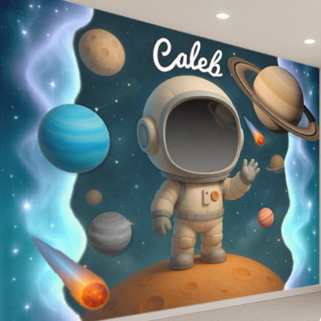 Papel de Parede Tema Pequeno Astronauta  para quarto de menino + Nome  M² parede total