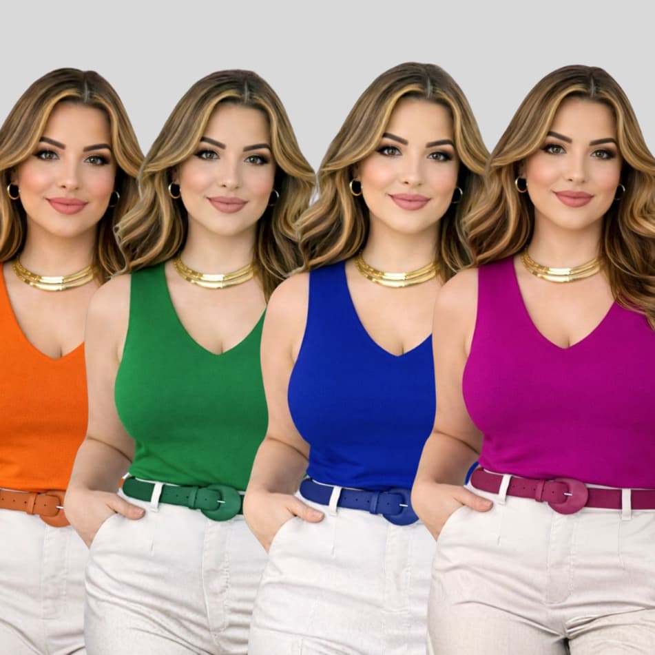 Kit com 4 Regatas Feminina Blusinha Alça Larga Festa Blusa para Trabalho Social Evangélica Plus Size
