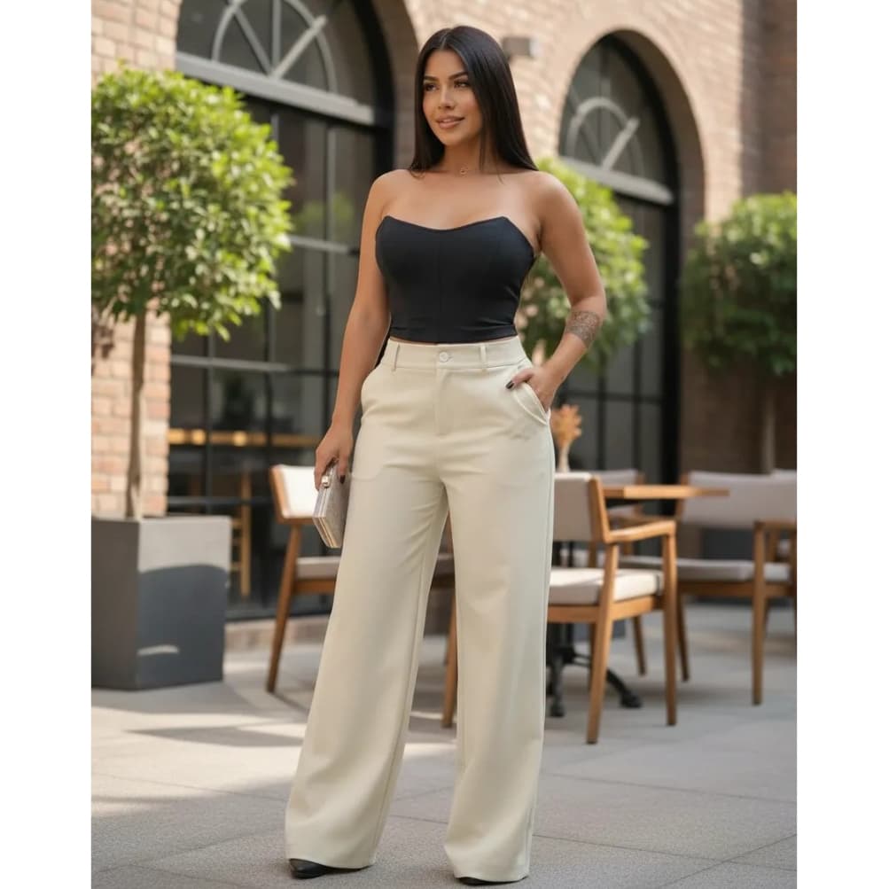 Calça Alfaiataria Pantalona Premium Wide Leg Cintura Alta PROMOÇÃO Tendência