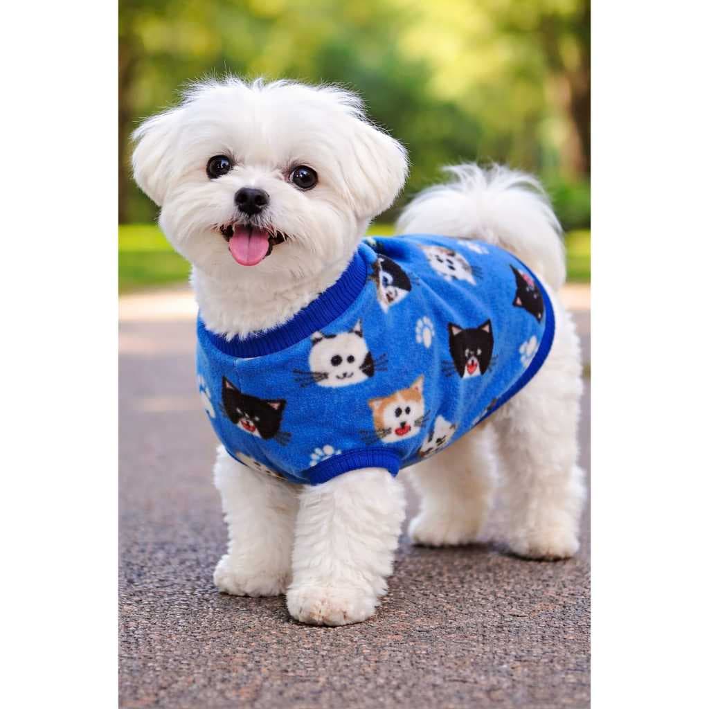 Roupinha de Frio para Cachorro e Gato Pequeno e Médio Porte Soft Macio Azul com Guia78923