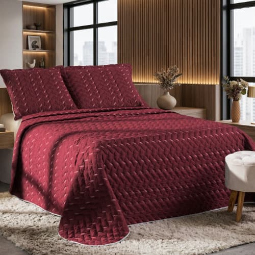 Cobre Leito 400 Fios  Bordado + Porta Travesseiros Heitor 3 peças Decoração Quarto Dia dos Namorados