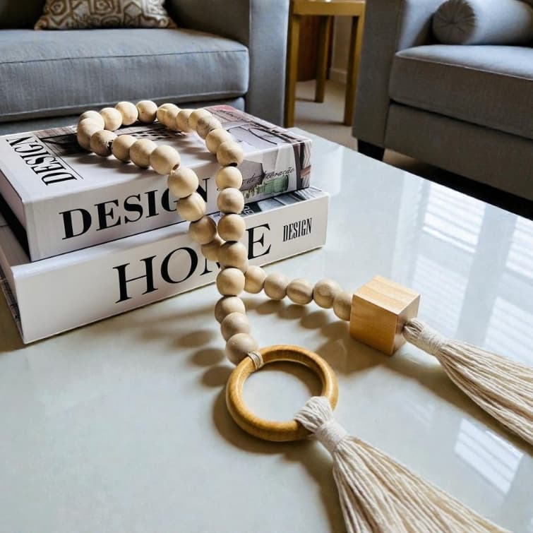 Colar de Mesa Decorativo Natural Boho Chic com Tassel de Algodão Crú 80 cm
