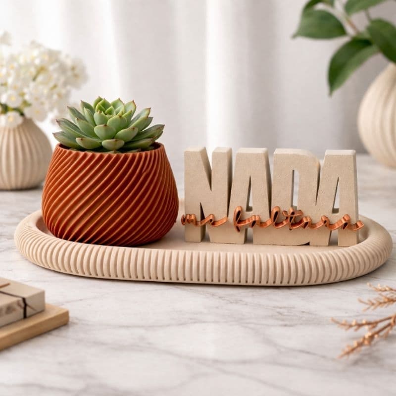 Kit Decoração Vaso Decorativo + Bandeja + Frase Nada Me Faltará | Decoração Sala Moderna Luxo Mesa Centro