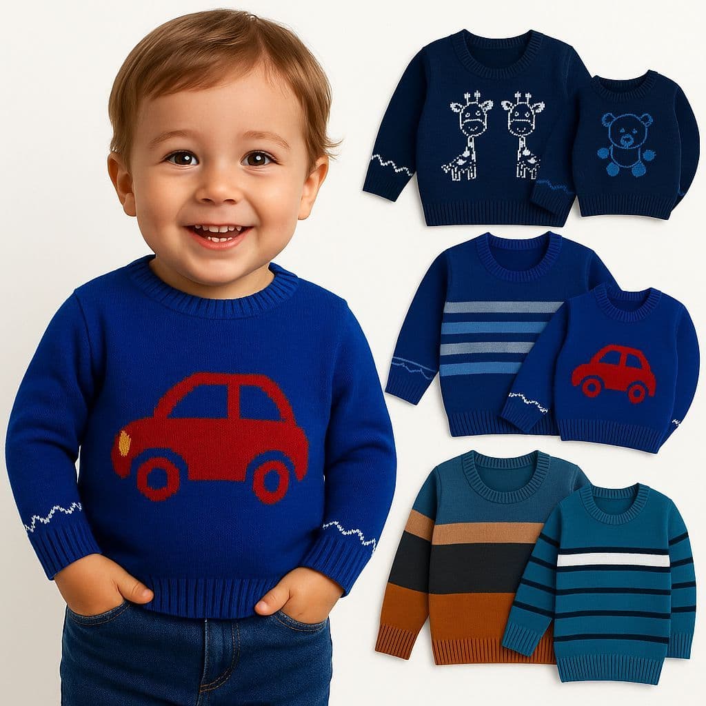 Kit 3 Suéter Infantil Tricô Tamanhos 1 ao 16 Masculino e Feminino | Quente e Confortável | Cores Variadas