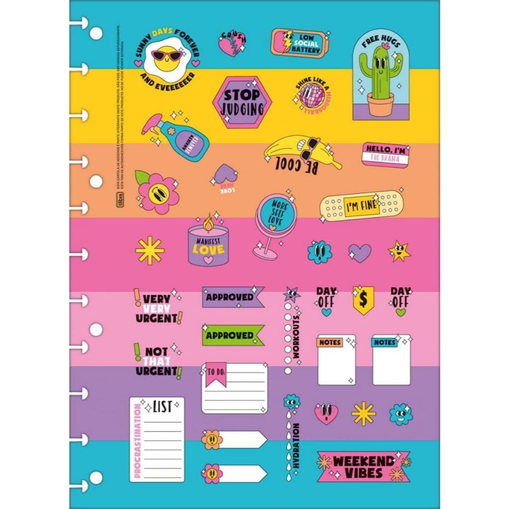 Folhas de Adesivos para Tilidisco, Caderno de Disco e Argolado - universitário 2 Folhas Tilibra