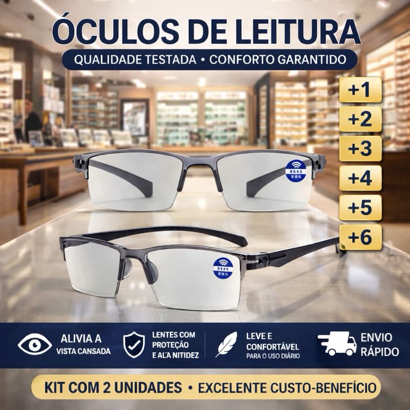 KIT 02 Óculos de Grau escuro Premium Longe/Perto +1 ao+6