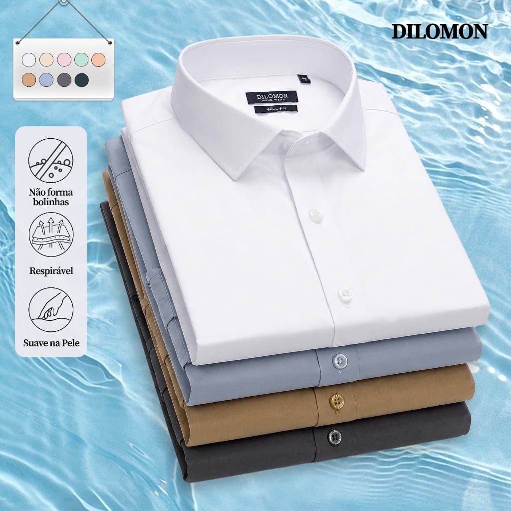 Dilomon Camisa Social Masculina Algodão Estilosa Slim - Blusa Luxo Respirável Elastano Manga Longa