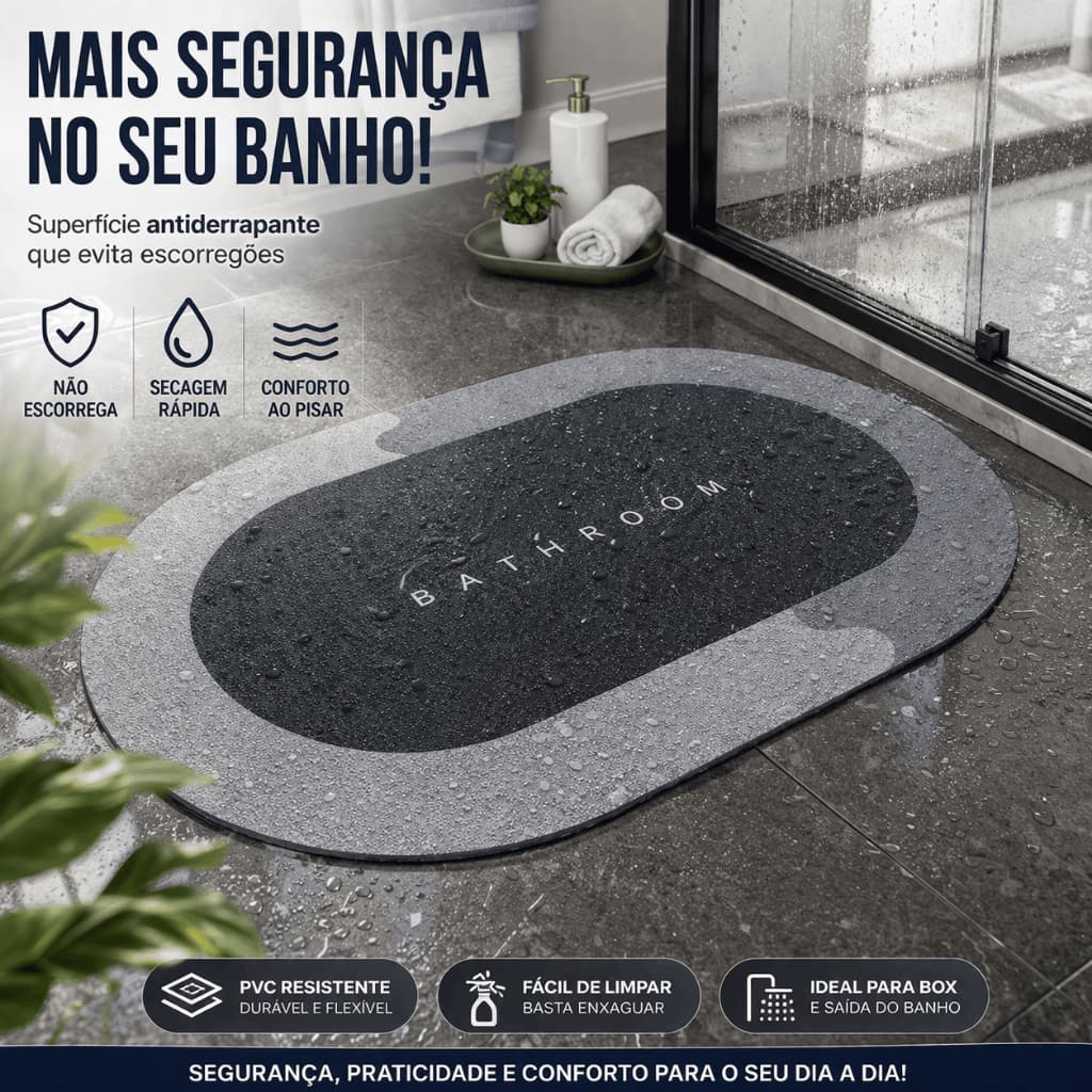 Tapete Banheiro Antiderrapante não escorrega Oval Box Chuveiro PVC 58x38 Sortido Secagem rápida