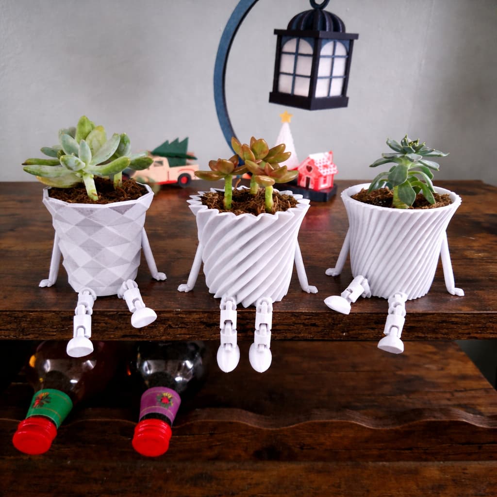 💚 3 Vasinhos Brancos Perninhas Articuladas Suculentas e decoração Estilosas!