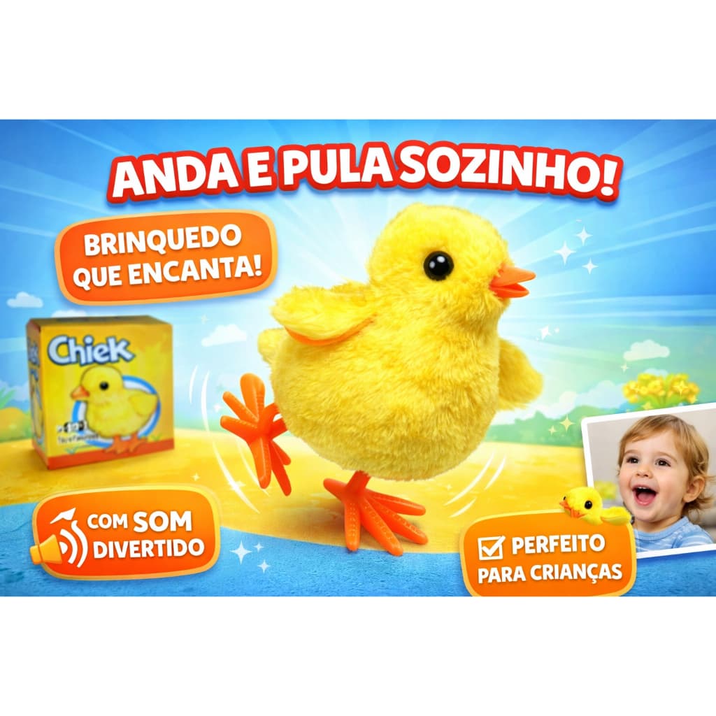 Pintinho de Pelúcia que Anda e Pula com Som – Brinquedo Infantil Divertido Presente Crianças