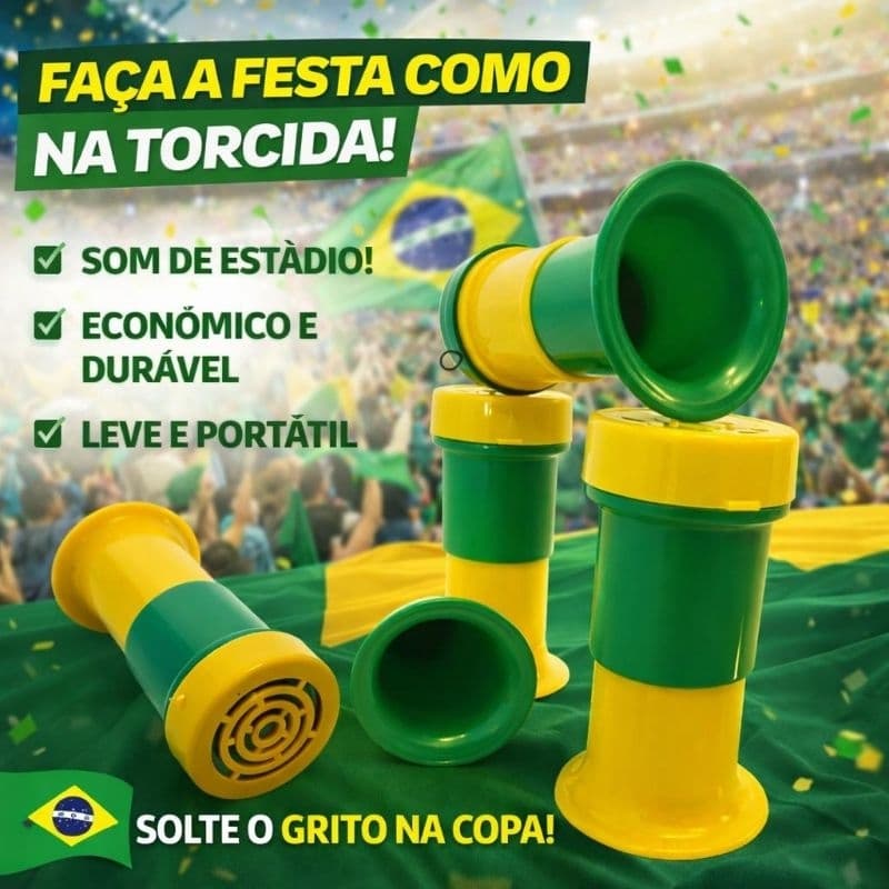 Kit Cornetas Torcida do Brasil de Polipropileno Buzina Copa do Mundo Futebol Com Cordão