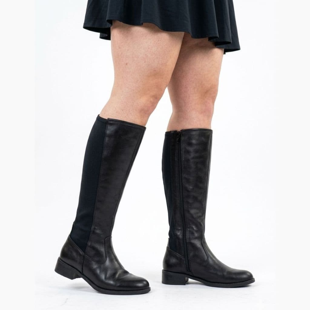 Bota Feminina Cano Longo Montaria Plus Size Neoprene Confortável Panturrilha Grossa Ajustável