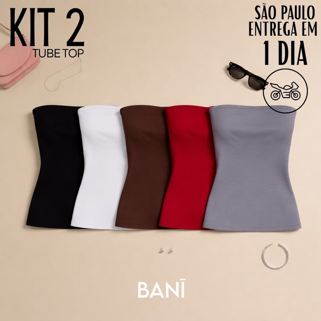 Kit com 2 Tube Top Faixa Cropped Blusa Suplex Feminino Duplo Tubinho Básico Premium