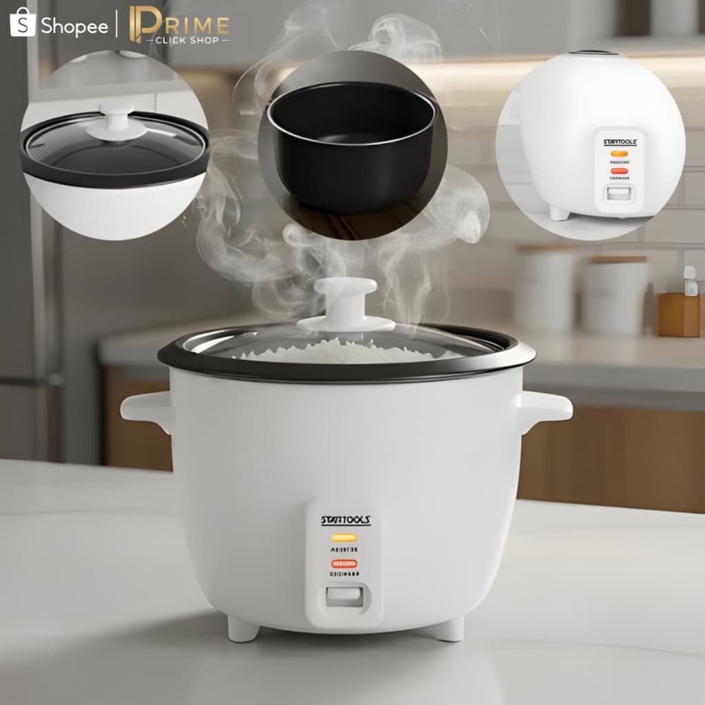 Panela De Arroz Elétrica 1.3L Branca 5 Copos Com Bandeja Vapor 127v ou 220v Antiaderente 🍚