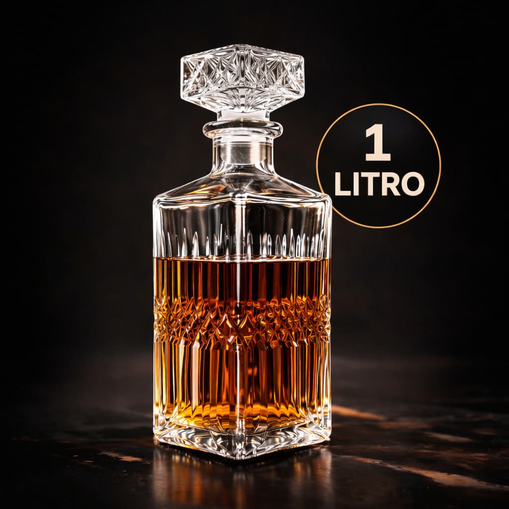Garrafa de Vidro Cristal 1L para Whisky Licor Decanter Elegante Premium Tampa Vedante Porta Bebidas Luxo
