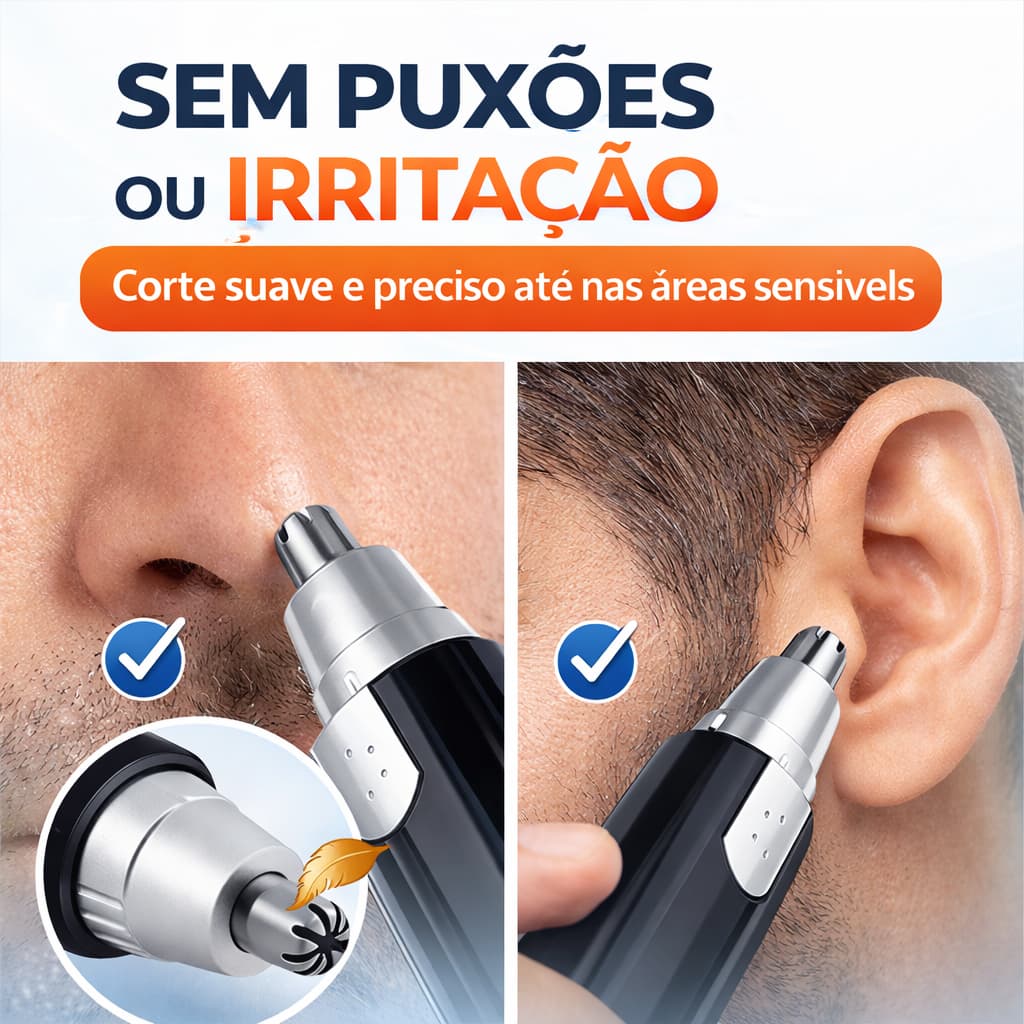 Aparador de Pelos Nariz Elétrico Portátil Orelha Ouvido Sobrancelha Seguro a Pilha Multifuncional