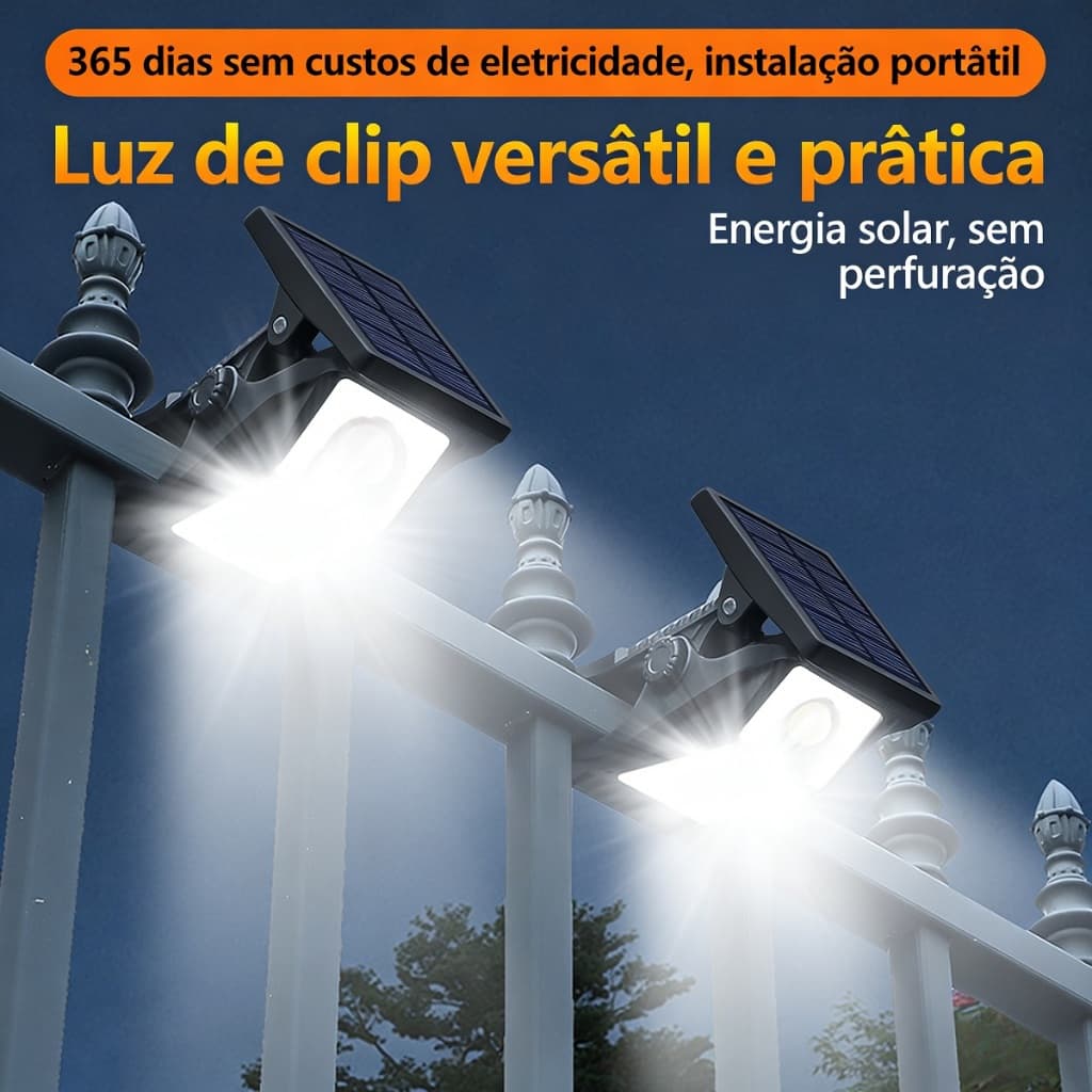 Luz Clipe Solar COB, Lâmpada 3 Modos, Externa Jardim Impermeável