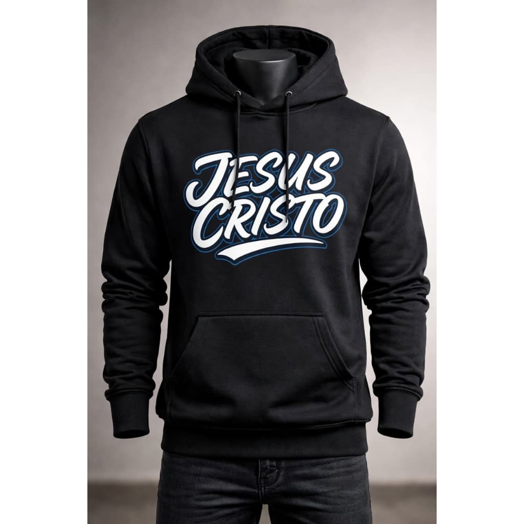 Moletom Preto Unissex Canguru Estiloso Algodão Liso e Estampado Inverno Frio Jesus Cristo