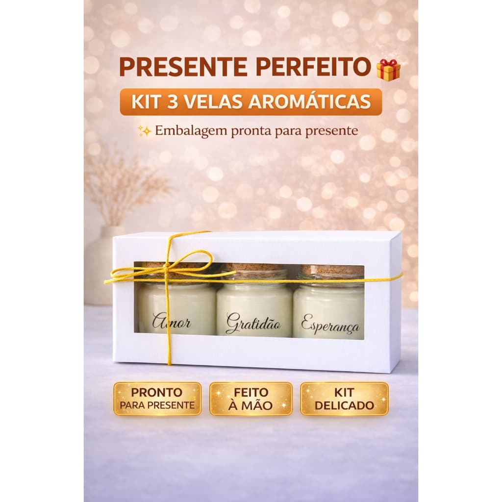 Kit Presente Vela Aromática 3 Unidades | Lembrancinha Personalizada | Presente Feminino | Velas Decorativas Aromáticas