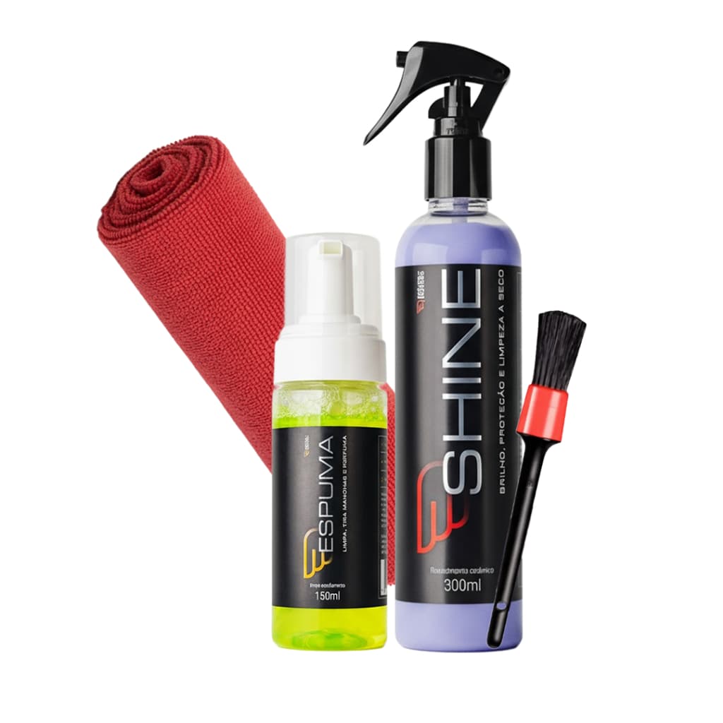 HOUSE OF MOTORS KIT SHINE REVESTIMENTO 3EM1 ESPUMA LIMPEZA INTERNA PROTEÇÃO BRILHO PREMIUM