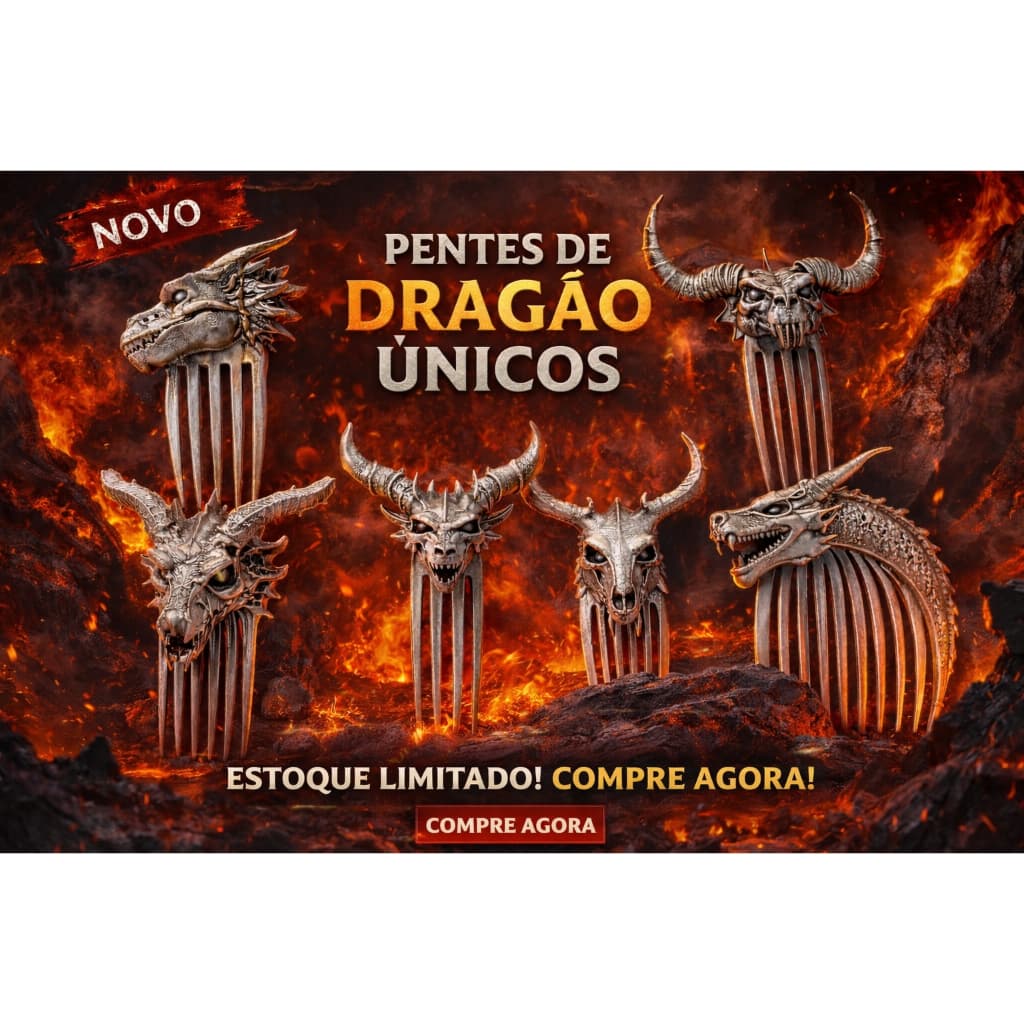Kit Pentes Dragão Premium 3D PLA Estilo Medieval Cabelo Acessório Dragão