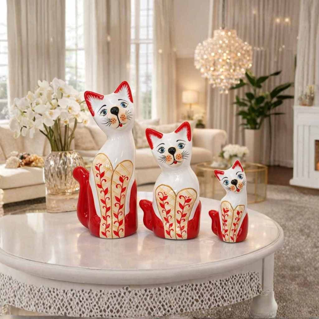Gatos Família Enfeite de Cerâmica Decoração Casa Balcão Mesa