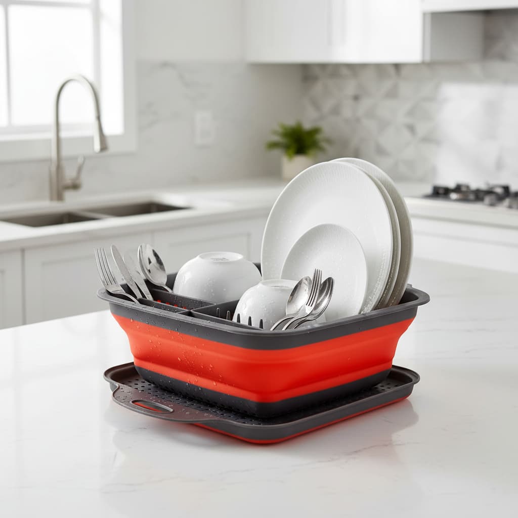 Escorredor Dobrável De Silicone Para Alimentos Cozinha Comida Cozidos Lavagem Casa 18x24cm