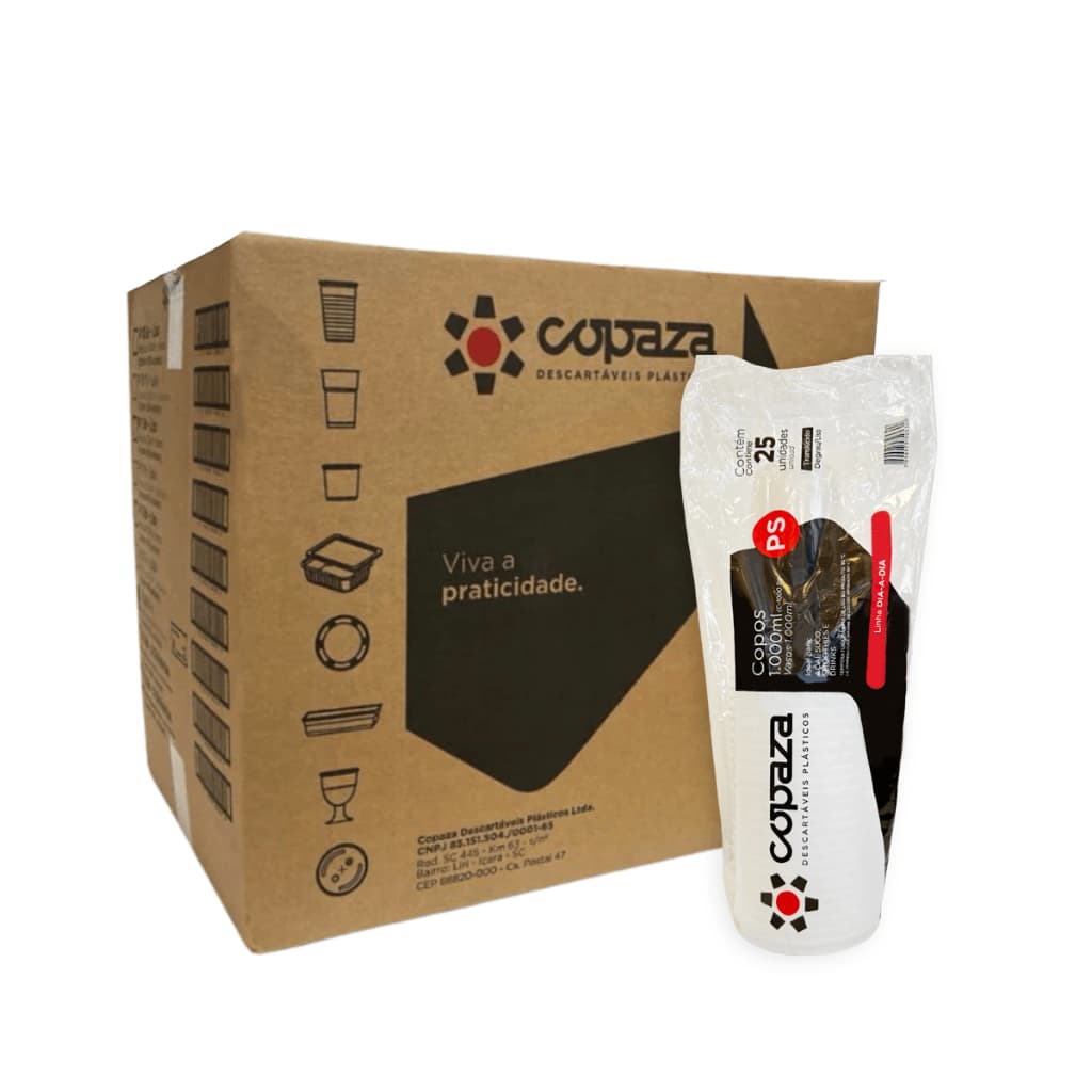 Copo Descartável Copaza 1000ml Translúcido com Degrau 300un