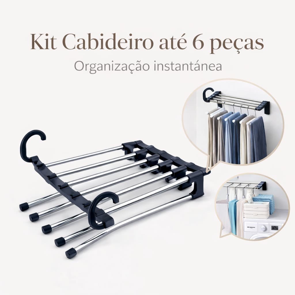Cabideiro Multi Camadas 6 Peças Dobrável Organizador de Roupas Economia de Espaço