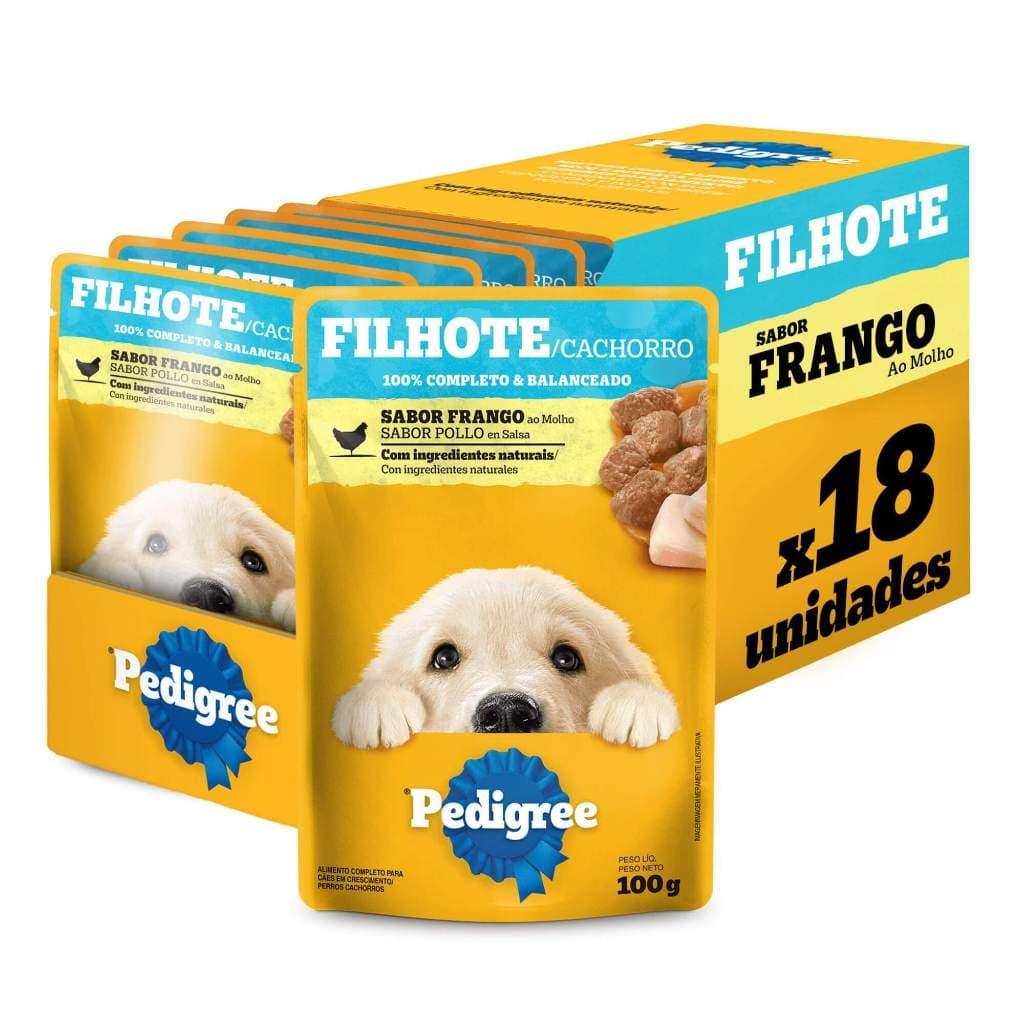 Kit 18 Ração Úmida para Cachorro Pedigree Filhote Sabor Frango ao Molho em Sachê 100g